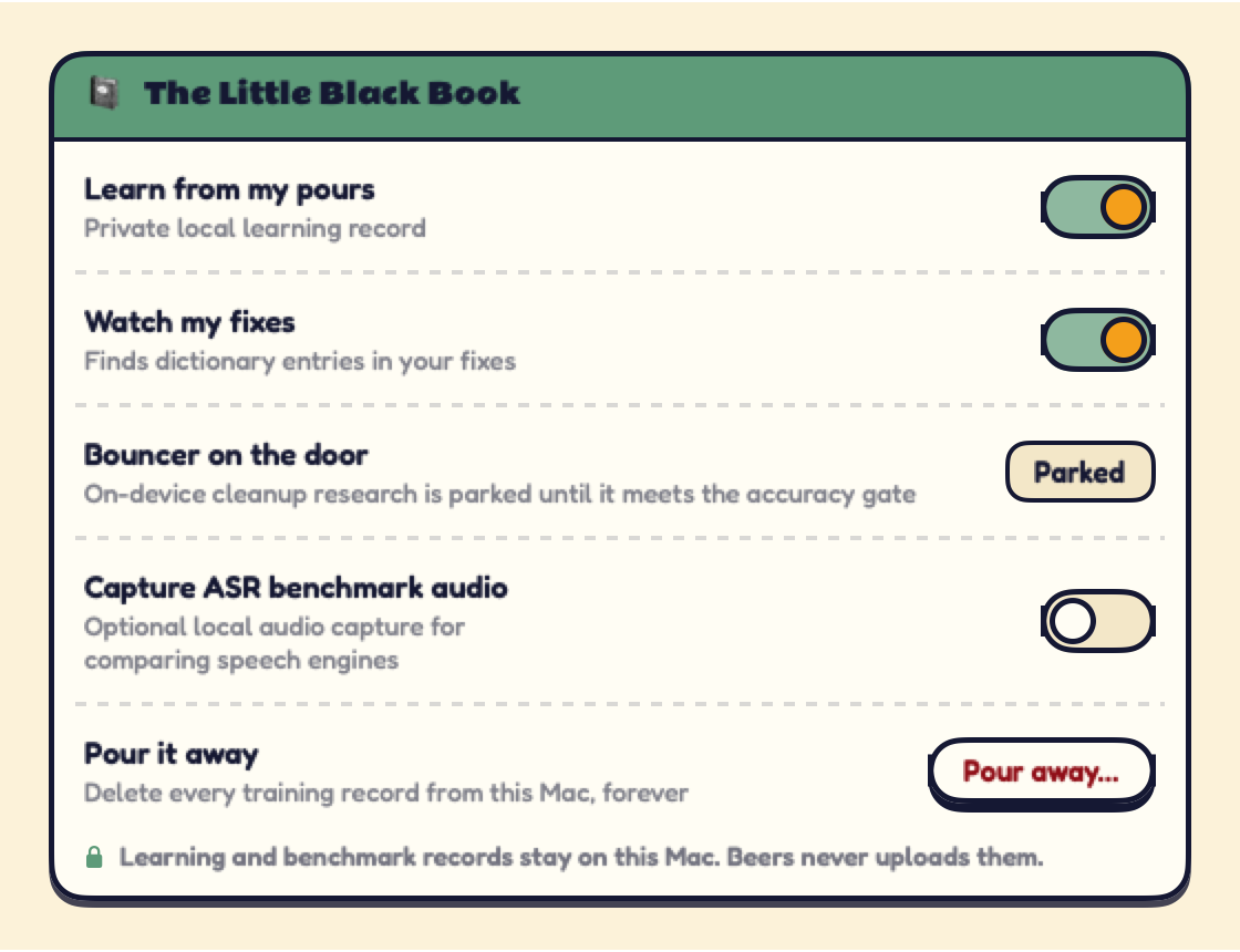 The Little Black Book — local learning and privacy controls